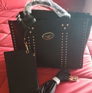 Dasein Black Studded Shoulder Bag with Pouch